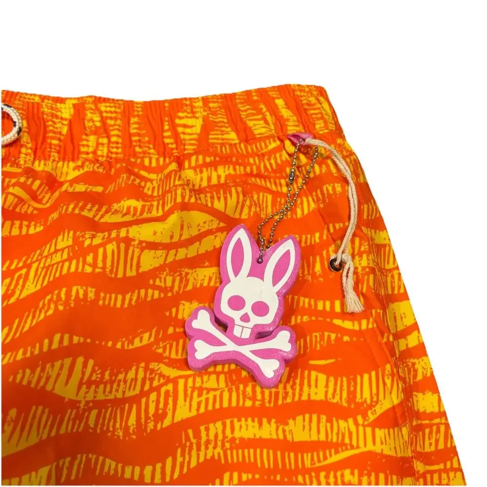 Psycho Bunny Neon Orange & Yellow Wavy XXXL Mischief Swim Trunks Lined NWOT 3XL